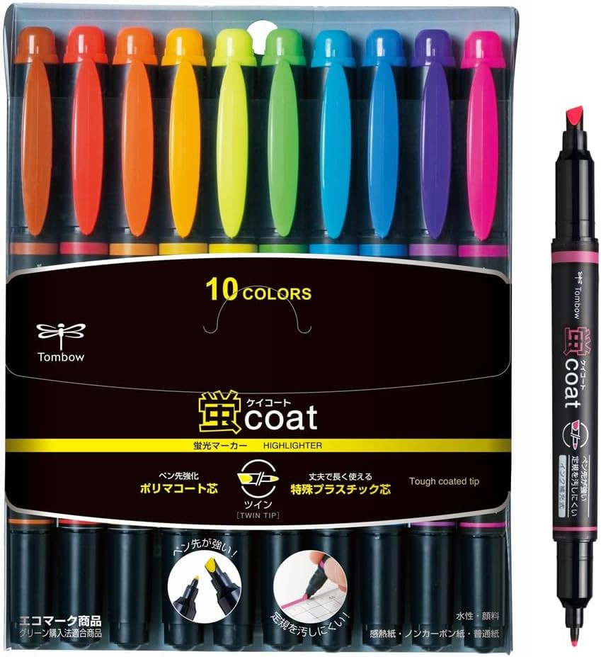 Kay Coat Double-Sided Fluorescent Highlighter Pen – 10 Color Set