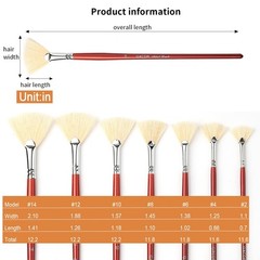 Fan Brush for Painting, 7 Pieces Set with Hog Bristle Large, Red