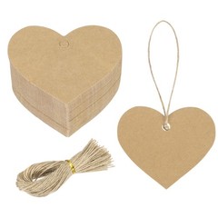 200Pcs Kraft Paper Gift Tags String 2.2 x 2.6 Inch Heart Shape Leather Color