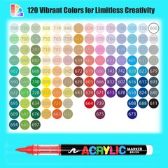 Elvenora 120 Colors Acrylic Paint Markers Set Soft Brush Tip Pens For Rock Wood