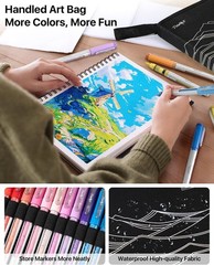 JusArt 48 Colors Acrylic Paint Markers with Canvas Bag, Water-Based No-Bleed Pai