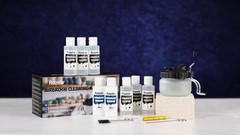 Airbrush Cleaning Kit with Pot, 6 Cleaners & 2 Thinners – Ideal for Acrylics & W