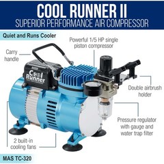 Cool Runner II Airbrush Kit with Dual Fan Air Compressor, 3 Airbrushes, 6 Col…