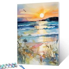 Sunset Beach Sea Landscape Paint by Numbers Kits 16×20 inch Canvas DIY Oil Pa…