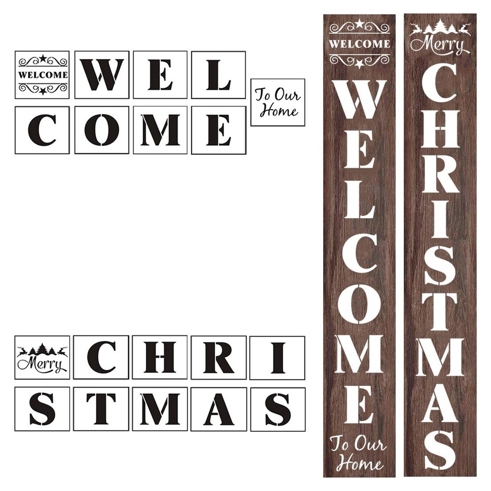 Welcome and Christmas Stencils for Painting on Wood – 19 Pack Large Vertical …