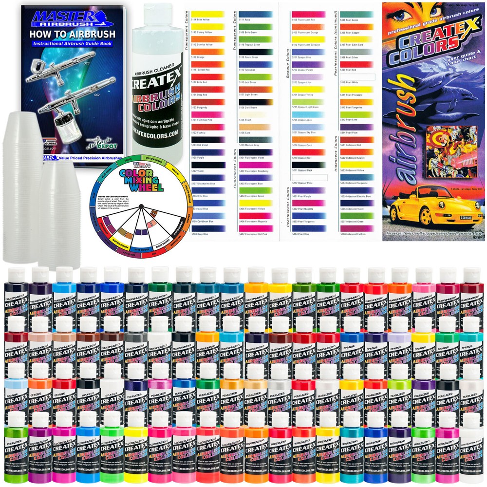 Createx DELUXE ALL 80 COLORS SET 2oz Airbrush Hobby OPAQUE TRANSPARENT Paint – A
