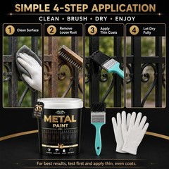 Water-Based Black Matte Metal Paint – 35 Fl Oz for Durable Indoor/Outdoor Use