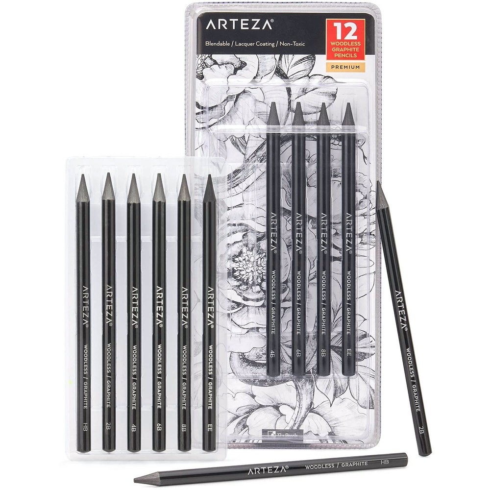 Arteza Woodless Graphite Pencils | Assorted Sizes – Set of 12