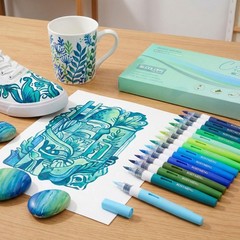 ROSYMENG Green Blue Art Markers: 36 Colors Acrylic Paint Pen Set with Soft Br…