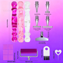 17PCS Ergonomic Diamond Art Pen Purple + Pink + White + 5 PCS Tips