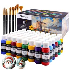 48 Color Acrylic Paint Set 2oz with 12 Brushes – Non-Toxic Art Supplies for Canv