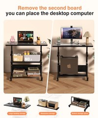 Portable Rolling Desk on Wheels Adjustable Height Desks for Small Spaces, 32″…