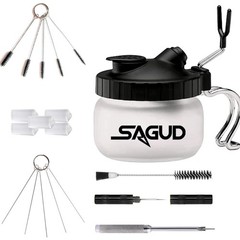 19 Piece Airbrush Cleaning Kit, Glass Airbrush Cleaning Pot with Holder, 5 Cl…