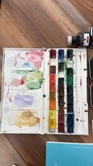 Watercolor Set w/ Canson Paper Pad, 2-Tray Pan Palette, Brushes, Ink, Nibs