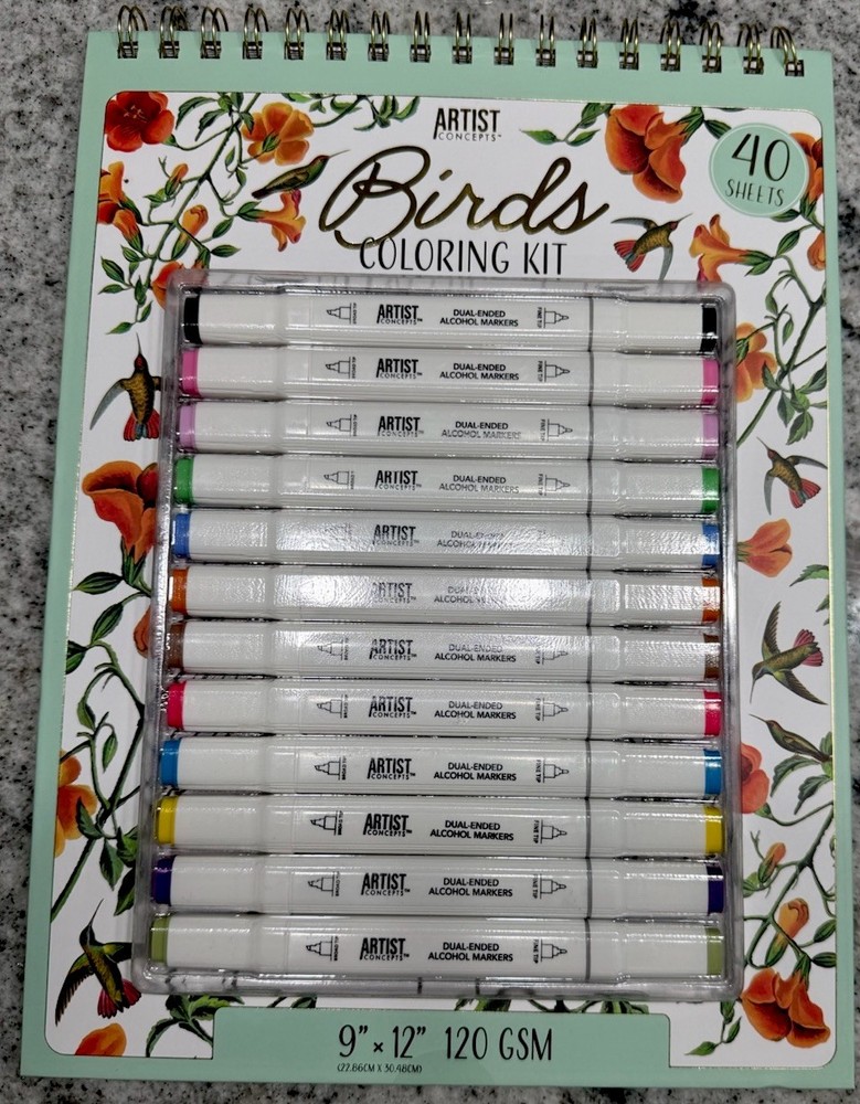 Artist Concept -Birds Coloring Kit With Dual-ended Alcohol Markers