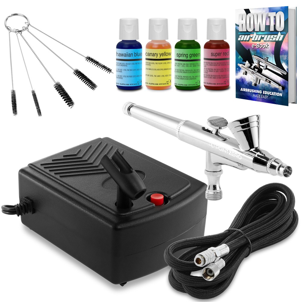 Cake Airbrush Decorating Kit – Airbrush, Compressor, and 4 Chefmaster Colors