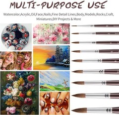 Sable Watercolor Brushes, Fuumuui 9pcs Detail to Mop Kolinsky Brown