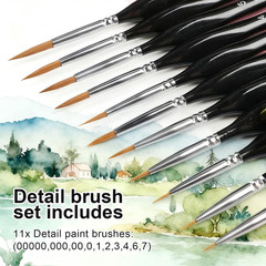 11-Piece Detail Paint Brushes Set, Triangular Grip Fine Tip Brushes, Small Paint