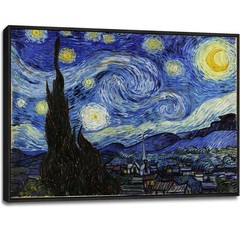 Starry Night Black Framed Wall Art, Vincent Van Gogh Canvas Print art, Classi…