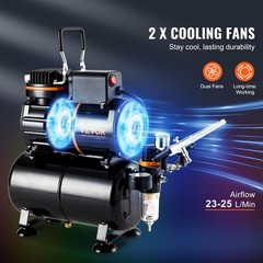 Vevor Kit Air Brush Set Kit 3.5L Air Storage Tank Dual Fan Air Tank Compressor