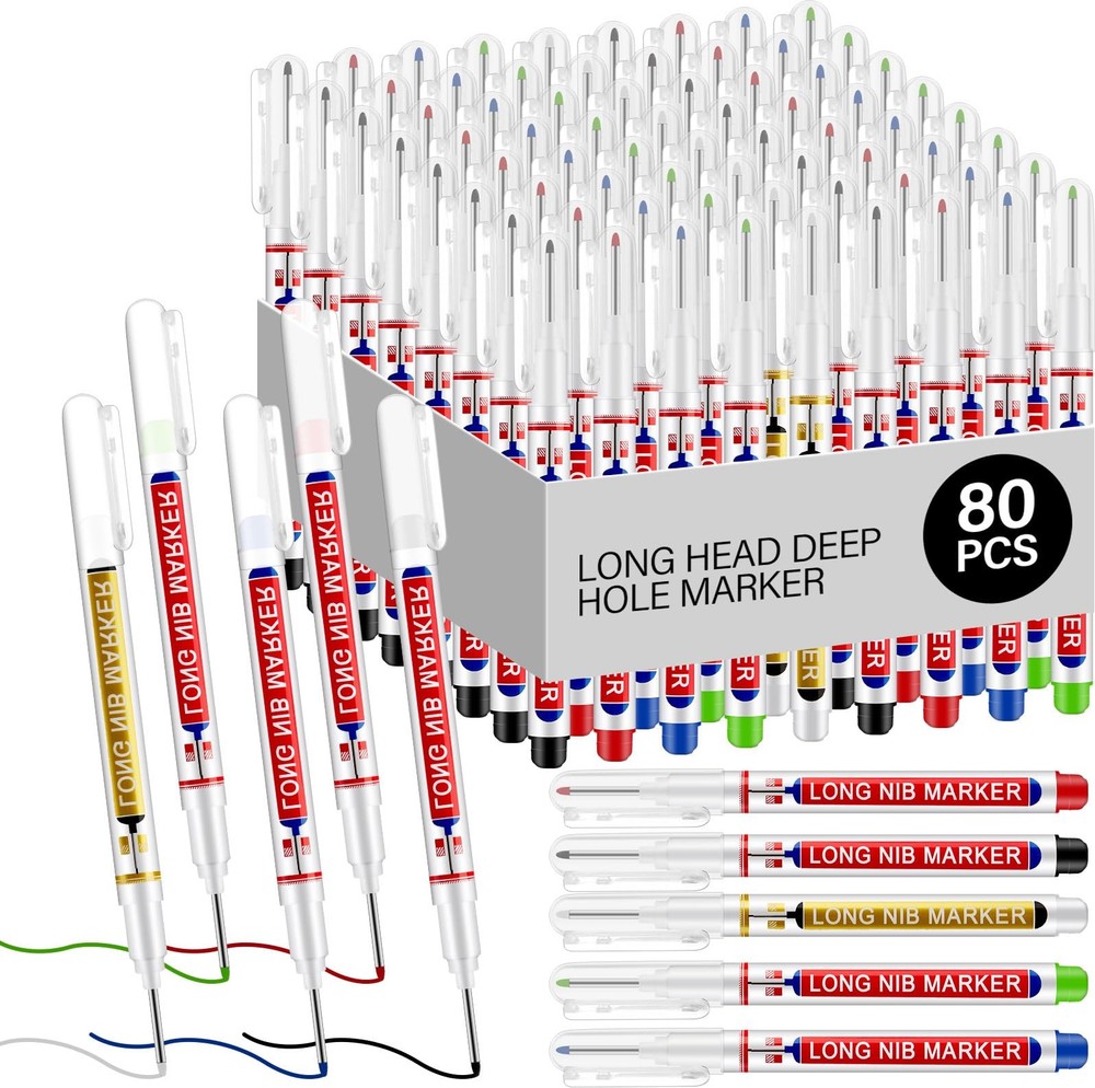 80 PCS Colorful Deep Hole Marker Pens Long Head Waterproof Carpenter Pen