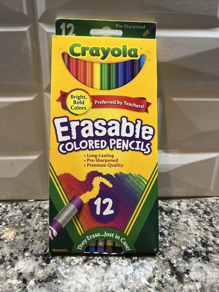 Crayola Erasable Colored Pencils 12 Pre-Sharpened Pencils -Bright/Bold Colors