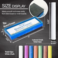 BAZIC Colored (12 Pcs) + White 1 Count (Pack of 1), Chalk/Eraser Set