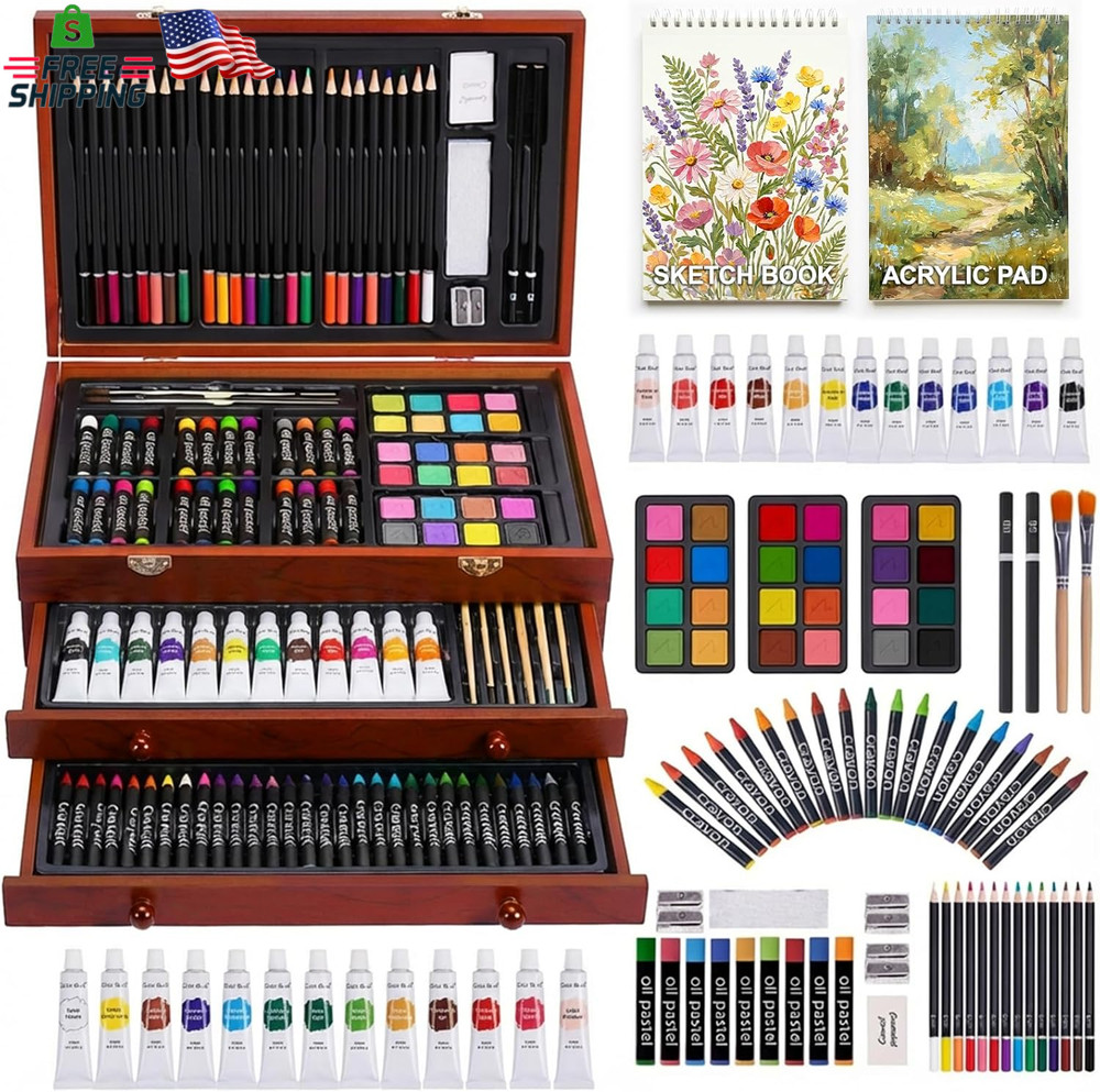 TMOL Art Supplies, 175-Pack Deluxe Art Set Drawing Painting Kit with 2 Drawing P