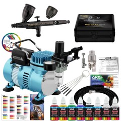 Air Compressor System Kit, Master Elite Plus Airbrush Set 6 Acrylic Paint Color