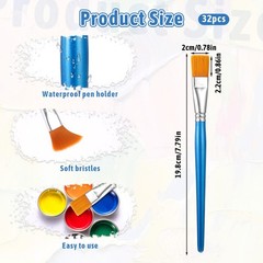 32 PCS 3/4 Inch Flat Paint Brushes Acrylic Painting Wooden Handles Oil Art