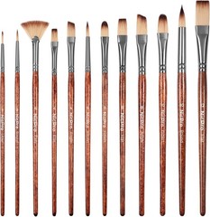 Comprehensive 12pcs Paint Brush Set – Flat, Round, Fan & More for Every Artist