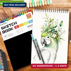 Soucolor 9″ x 12″ Sketch Book, 100 Sheets Top Spiral Bound Sketchbook with Acid-