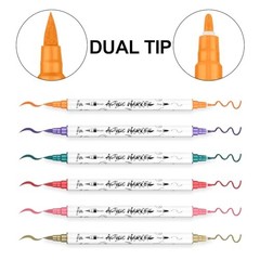 Fine and Brush Dual-tip Acrylic Paint Marker Pen Set for Canvas Rock 12 Colors