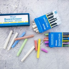 BAZIC Colored (12 Pcs) + White 1 Count (Pack of 1), Chalk/Eraser Set