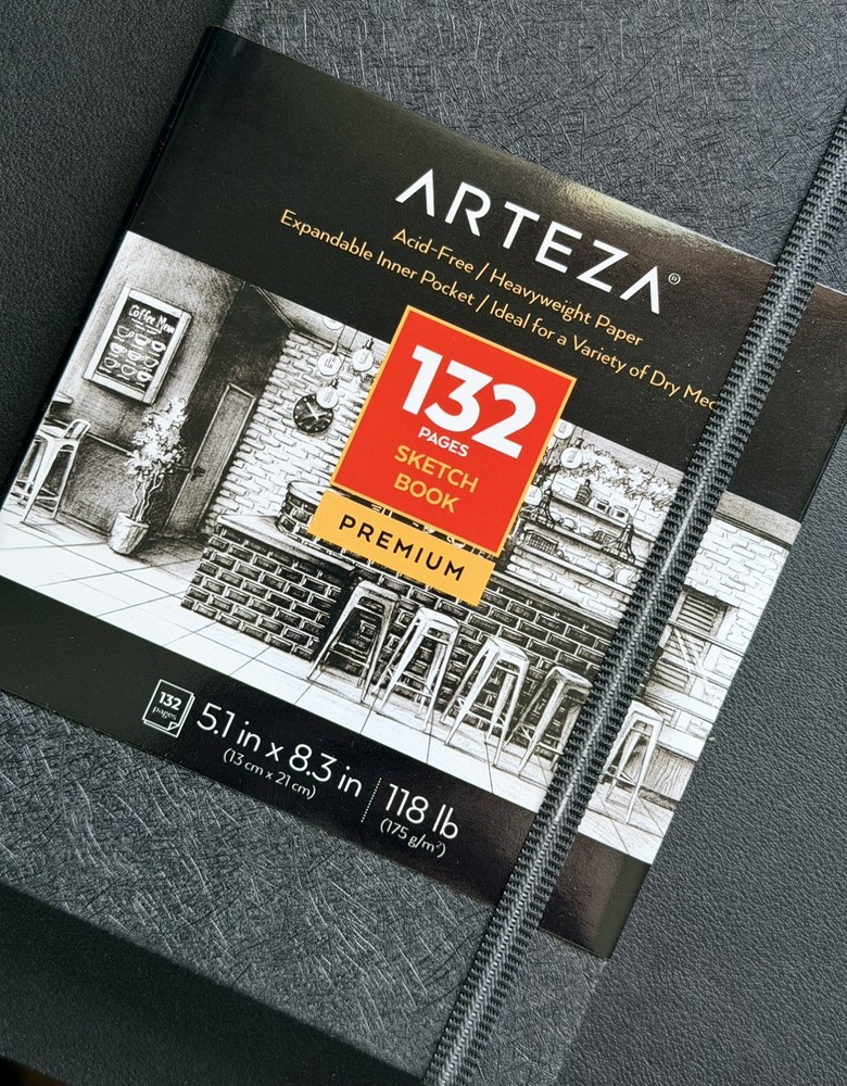 Arteza Premium Sketch Book 132 pages 118 lb. Acid-Free Heavyweight 5.1 x 8.3”