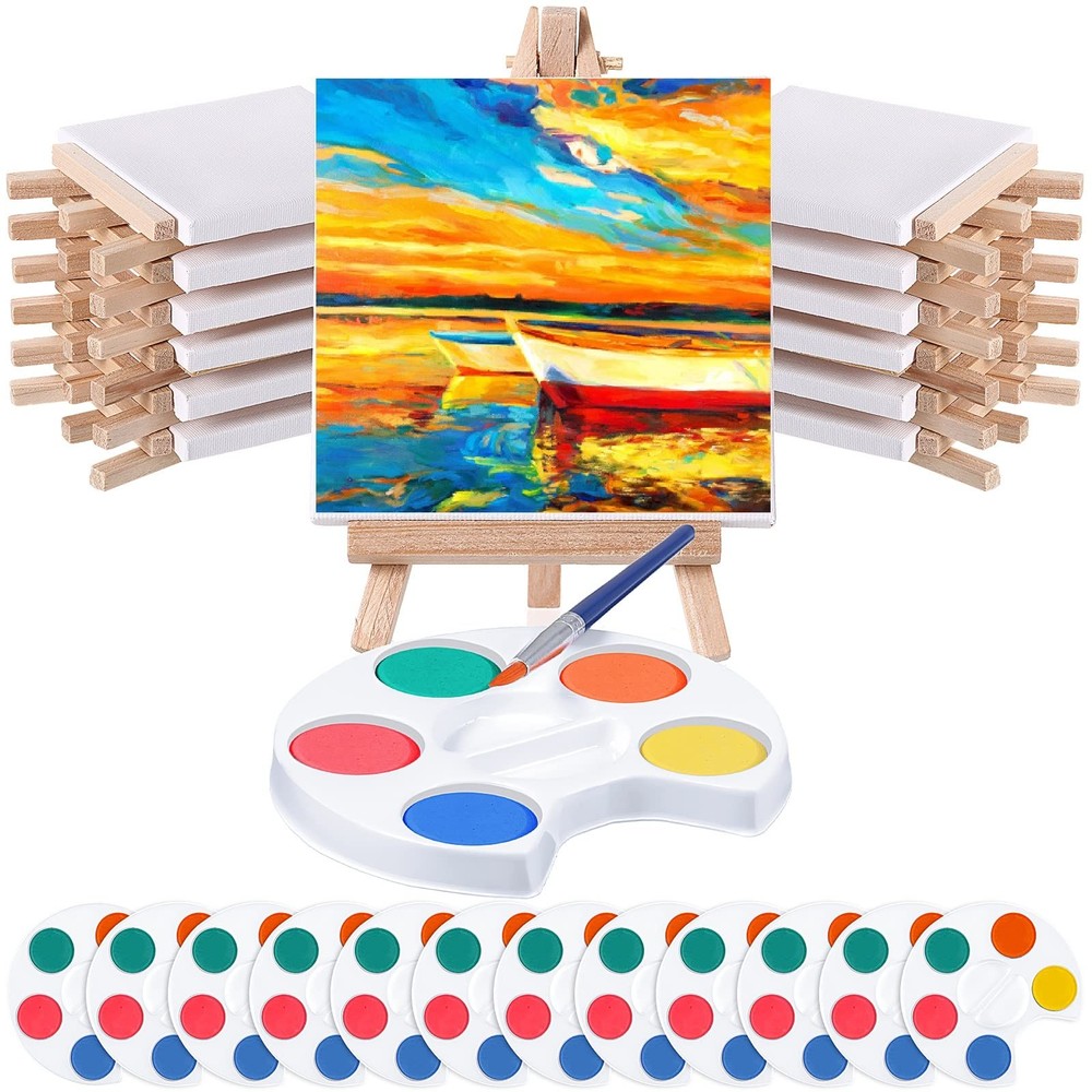 12 Set Mini Paint Set Art Party Favors Gifts 4×4 Small Painting Kits Canvas w…