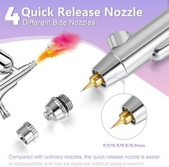 Airbrush Kit, Airbrush Gun with 4 Quick-Release Nozzle Sets(0.2/0.3/0.5/0.8Mm) D