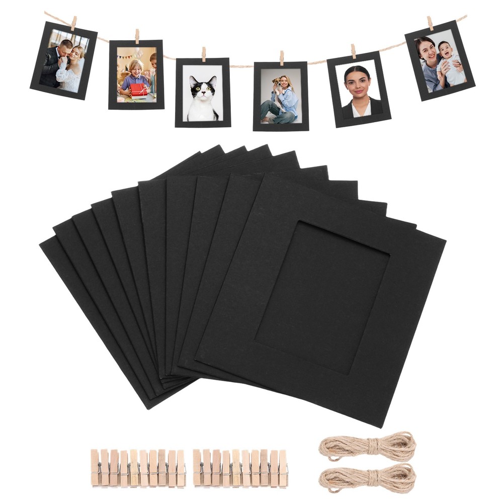20pcs 1.8 x 2.4″ Black Paper Photo Frame Display Banner with Clips and String