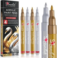 Acrylic Paint Pens Set 4Pcs Gold Silver 0.7mm Fine Tip Permanent Art Markers