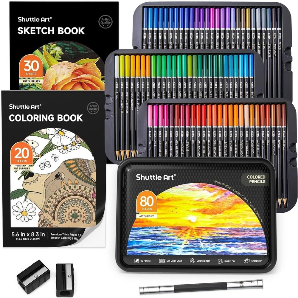 80 Colored Pencils, Soft Core Color Pencils with Coloring Book, Sketch Pad and S