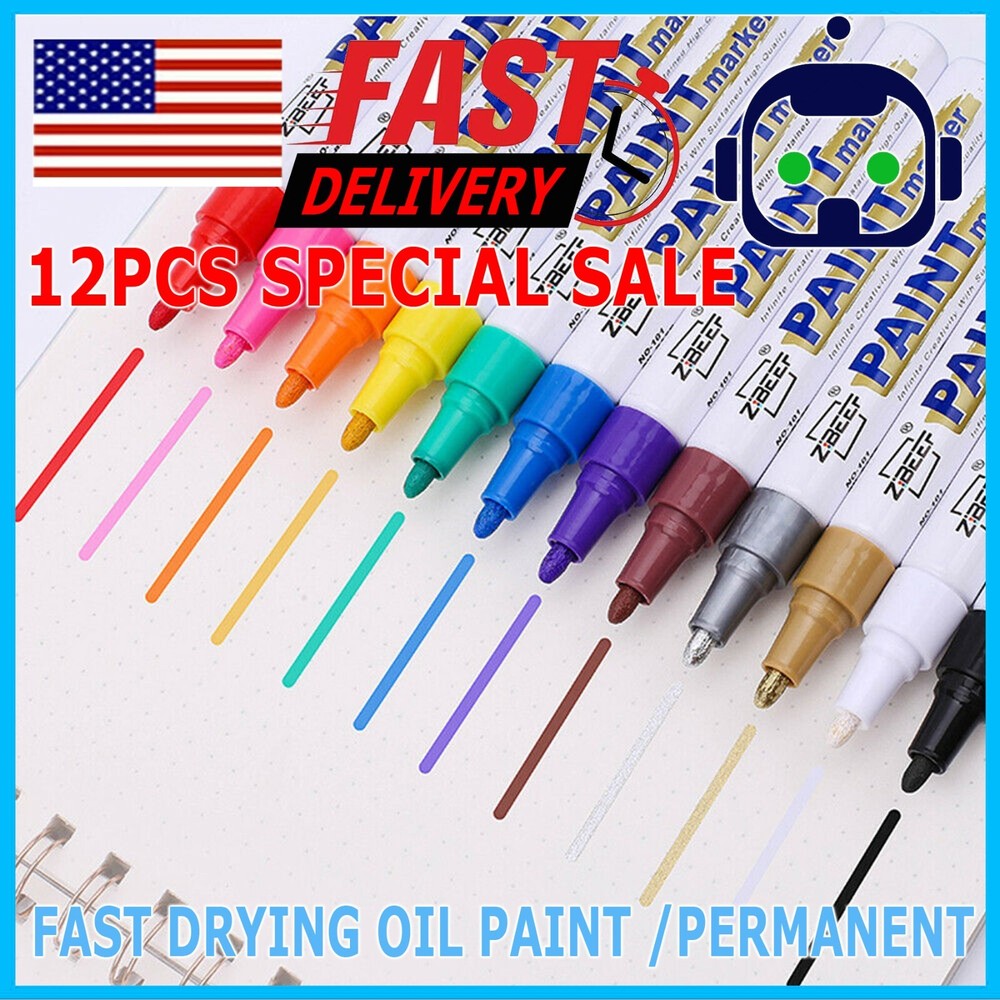 12Pcs Waterproof Permanent Paint Marker Pen For Car Tyre Tire Tread Rubber Metal
