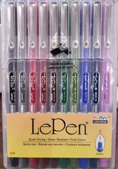 Marvy, Uchida, Le Pen, Felt Tip Pens, Dark Color, Medium Point, .3mm,10 Count