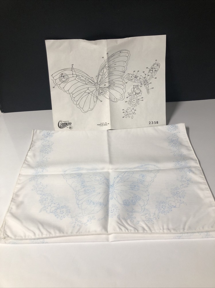 Paint By Number Butterflies With Flowers #2358 Fabric Table Runner VTG Cameo