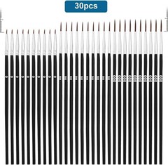 30pcs Detail Paint Brushes, Fine Tip 15.3×0.5cm/6.02×0.19in, Black