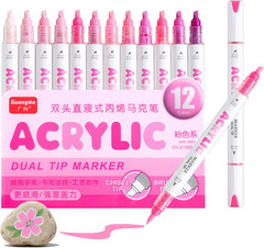 12 Colors Dual Tip Acrylic Paint Markers, Gray and Black Color — Extra Fine & So