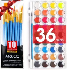 Versatile Non-Toxic 36-Color Watercolor Paint Set with 10 Brushes for Artists