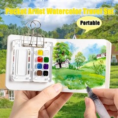 Pocket Artist Watercolor Travel Set Mini Portable Wooden Paint Palette Box Kits