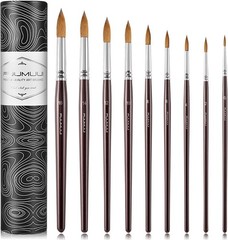 Sable Watercolor Brushes 9pcs #0,#2,#4,#6,#8,#10,#12,#14,#16, Brown-9pcs