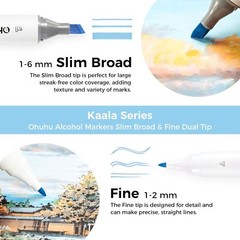 Ohuhu Alcohol Markers 60 Colors Slim Broad and Fine Landscape Sketch Refillable