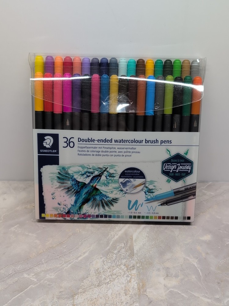New Staedtler Double-Ended Watercolour Brush Pens 36 Pack For Art & Calligraphy